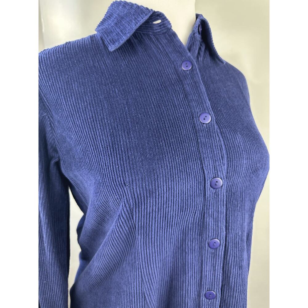 Vintage April Cornell Cotton Corduroy Button Front Shirt Dress Blue Size Medium - Picture 11 of 13